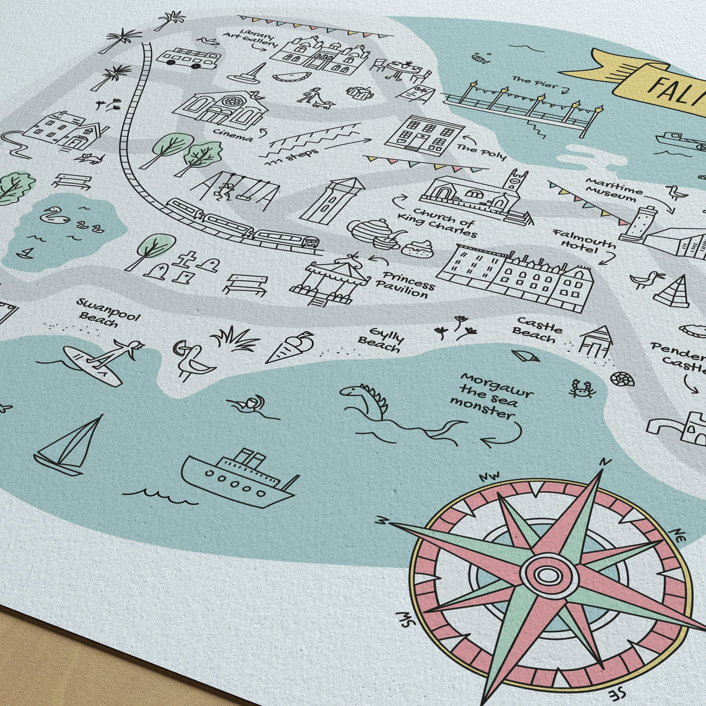 Falmouth map print detail
