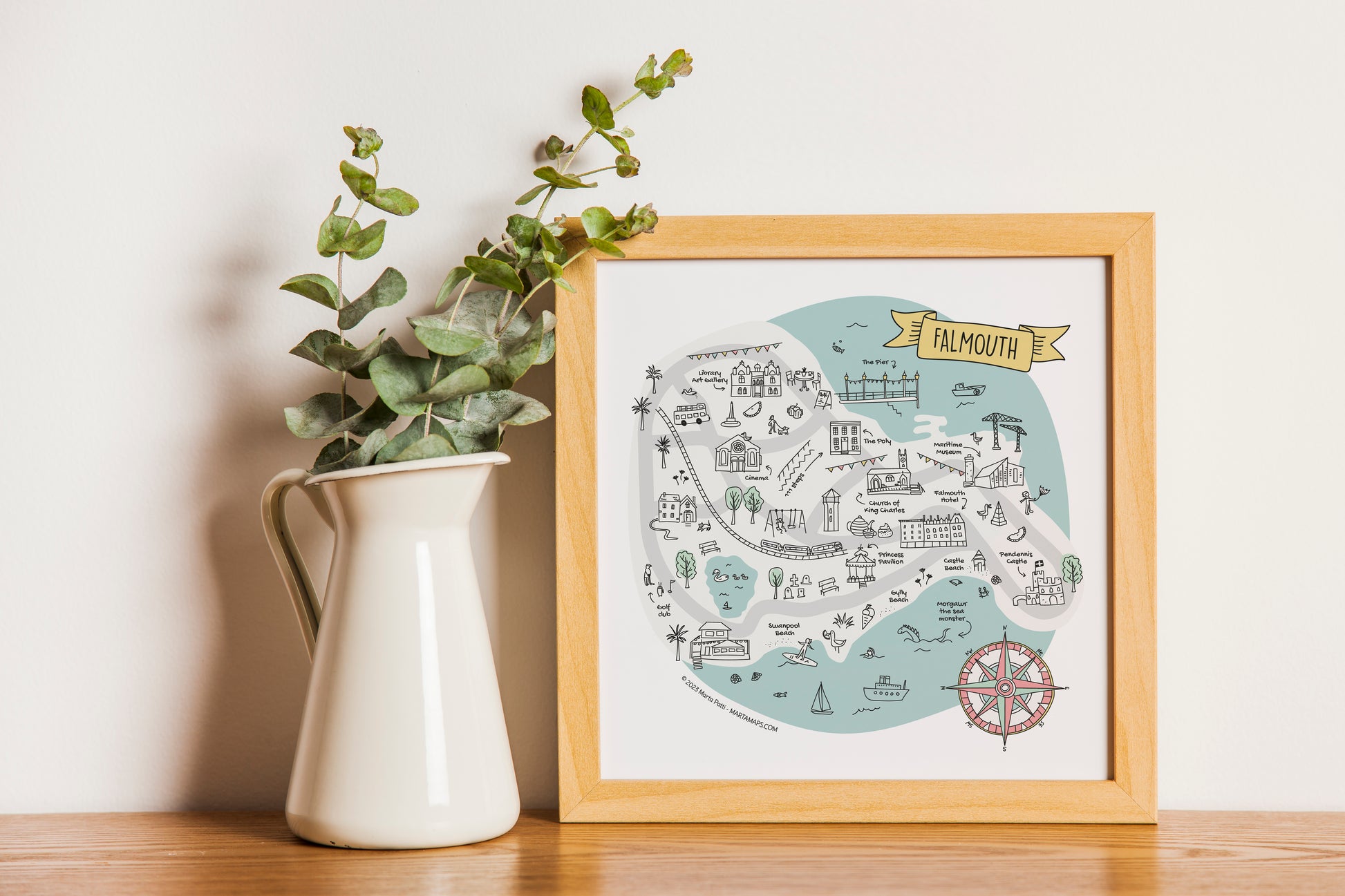 Falmouth map print in frame