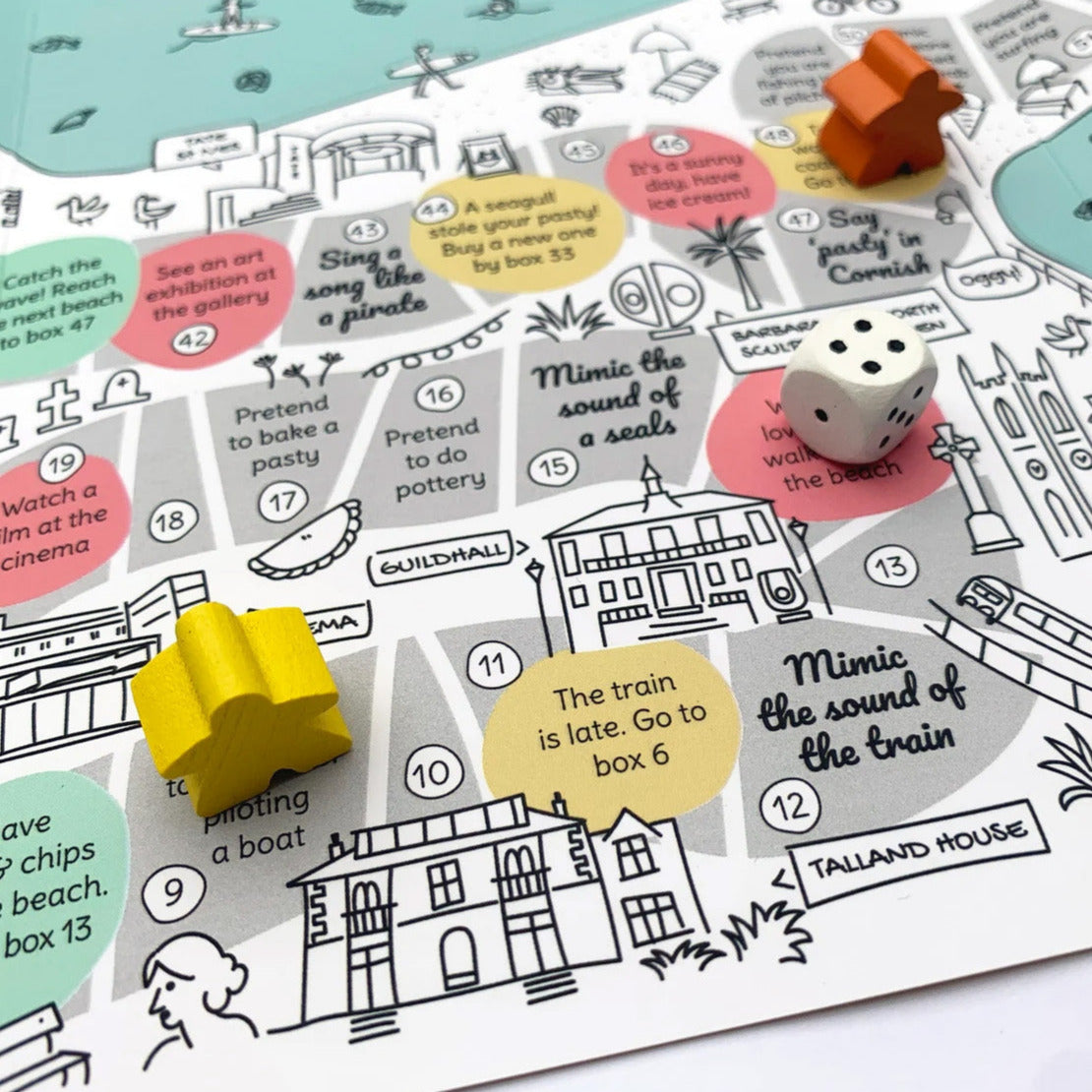 St Ives board game with wooden dice and markers.
